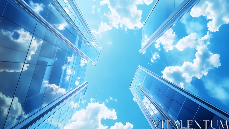 Modern Glass Skyscrapers Against Azure Sky With Clouds