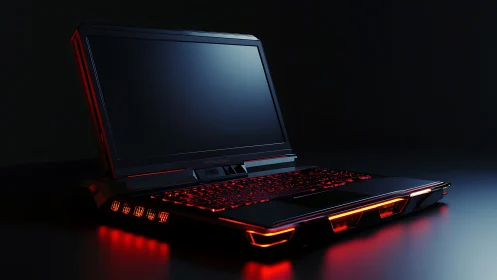High performance gaming laptop with red LED backlighting.