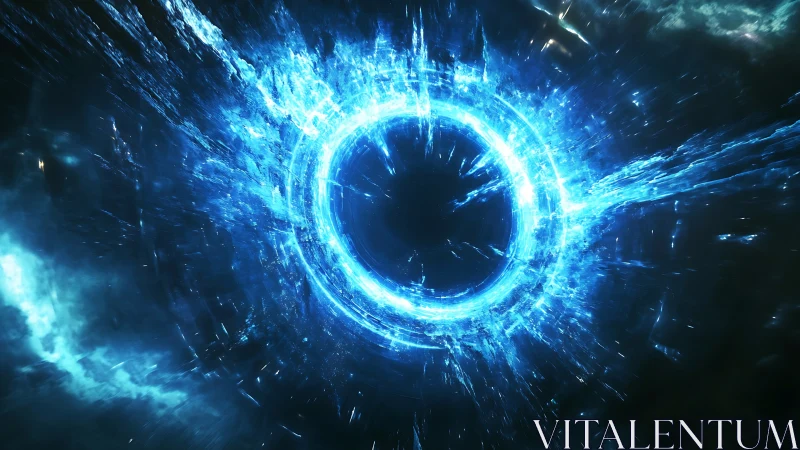 Circular blue energy vortex with radial light dispersion.