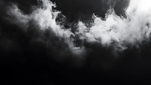 Billowing white smoke drifts across a deep black void.