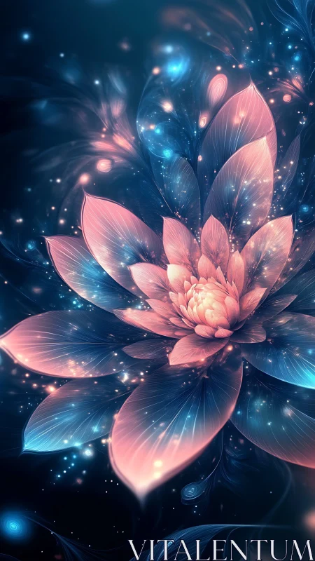 Luminescent lotus blossom with cosmic glowing petals.