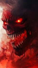Infernal skull wreathed in blood-red smoke and embers.