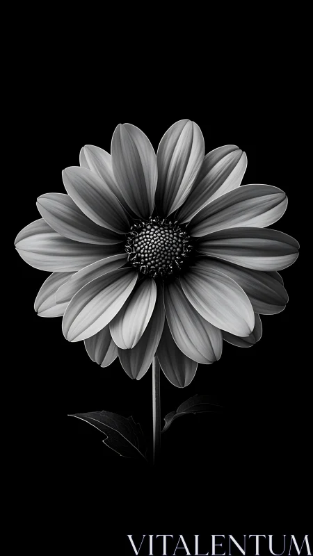 Monochrome Bloom: Daisy's Shadow Dance in Grayscale Light.
