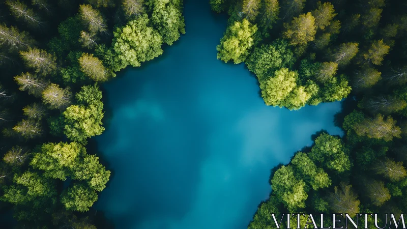 Emerald forest embraces a tranquil blue lake from above