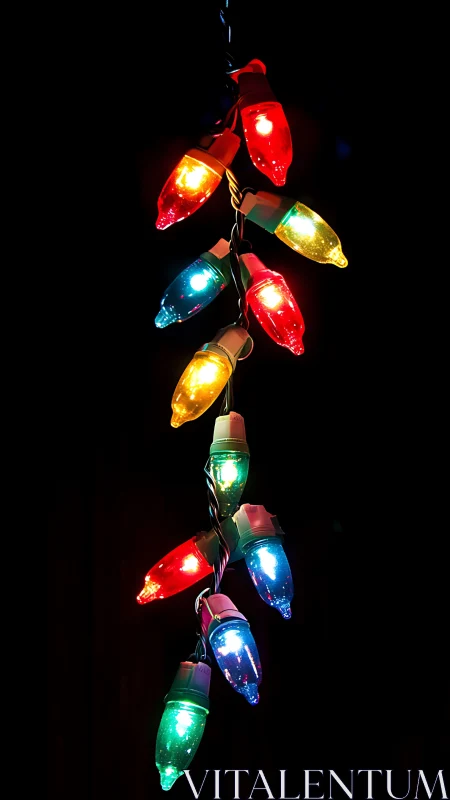 Multicolor LED string bulbs in high-contrast optical isolation.
