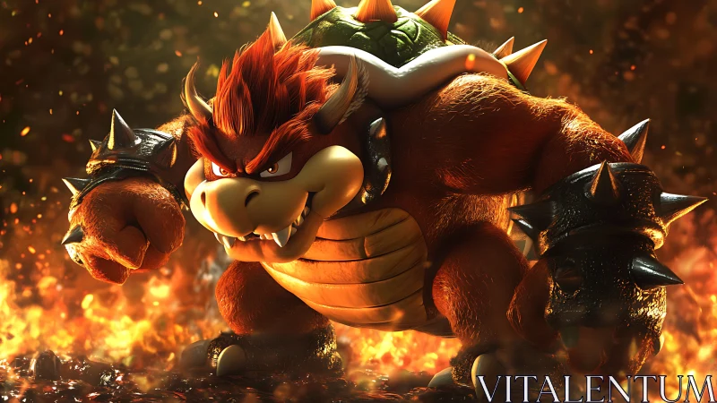 Fiery monster warrior advances through blazing inferno