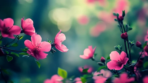 Pink Blooms Choreograph Their Dance Through Dreamy Turquoise Garden