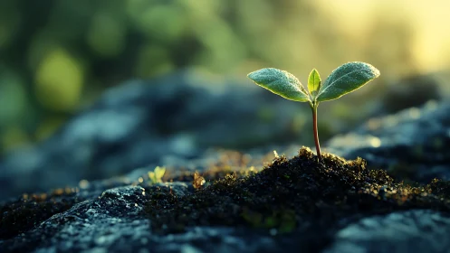Young Seedling Growing in Sunlight, Nature Macro Photography.
