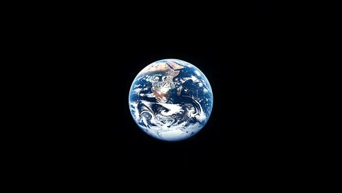 Isolated full-disk Earth image with visible cloud bands and oceans