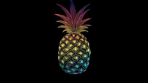 Neon gradient pineapple illustration on pure black backdrop