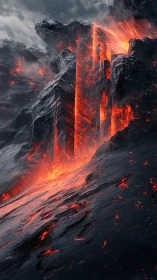 Volcanic Eruption with Glowing Lava Streams and Towering Flames