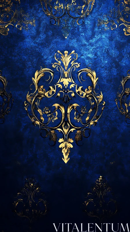 Regal midnight damask in molten gold baroque bloom.