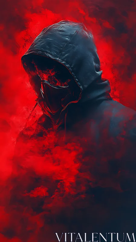 Hooded guardian rises from swirling red smoke in shadow