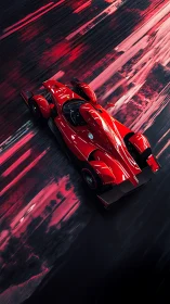 Red endurance prototype racing across abstract neon track.