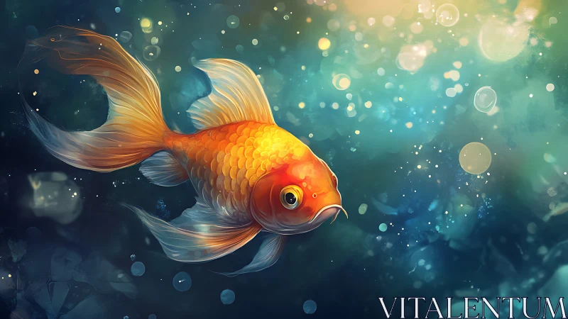Radiant goldfish drifting through luminous teal water.
