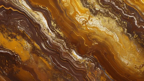 Abstract gold and brown marble swirl pattern with metallic accents.