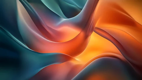 Gradient fluid folds in blue orange abstract volumetric waves