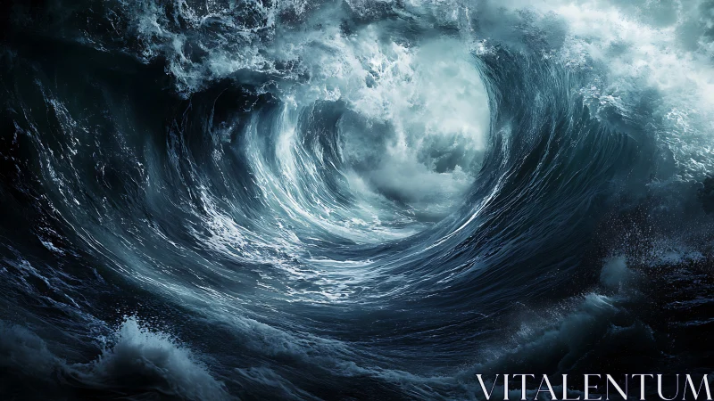 Tempest heart unveiled in a roaring midnight ocean vortex.