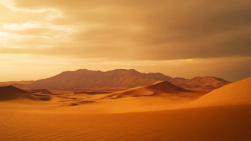 Sunlit dunes breathe under storm-softened desert skies.