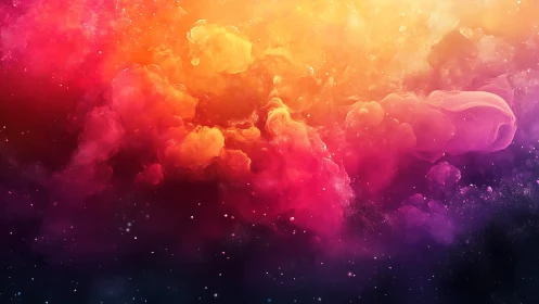 Radiant cosmic nebula swirls warmly in vivid glowing color