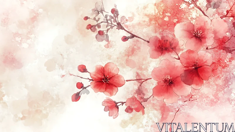 Watercolor cherry blossoms rendered on soft textured background