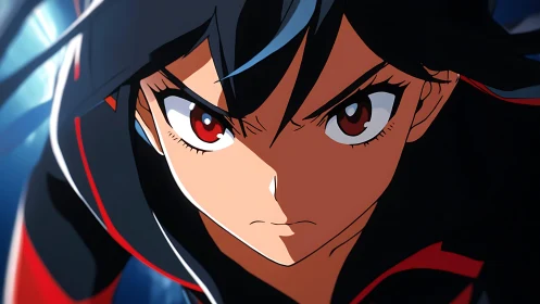 Anime heroine in close combat-ready intense facial closeup