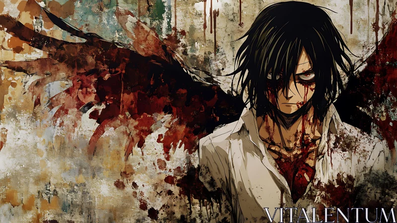 Dark-winged anime antihero wrapped in ink and chaos.