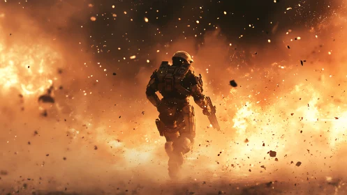 Soldier Emerges Through Explosive Fire and Smoke