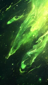 Luminous emerald nebula streams with fluid cosmic motion.