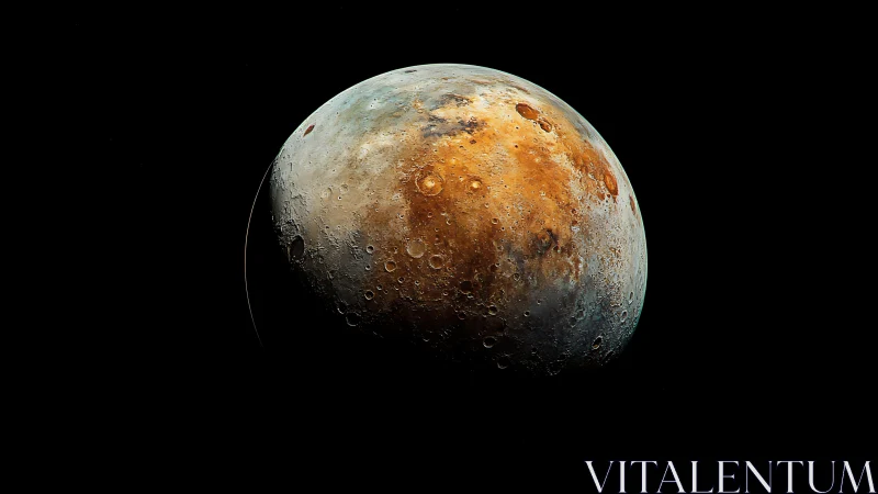 Rocky cratered planet surface shows warm and cool regions