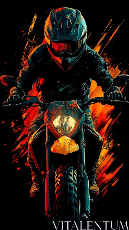 Motorcyclist rides through explosive neon fire trails