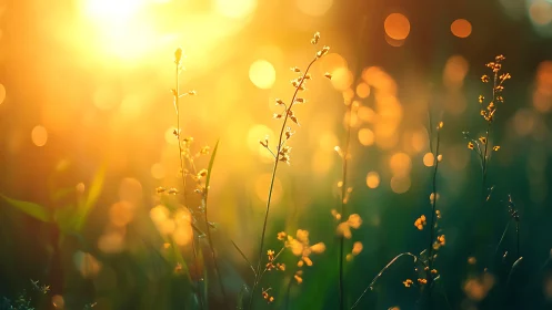Backlit meadow whispers glow as sunrise turns grasses to gold