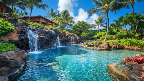 Tropical Waterfall Resort with Crystal Blue Lagoon Pool.