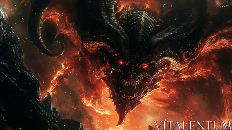 Infernal horned titan lunges forward through molten stormfire