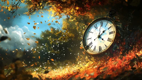 Time drifts gently through a golden autumn dreamscape forest