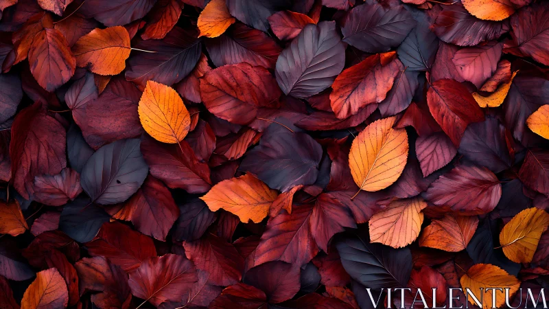 Autumn leaf carpet in deep red, orange and burgundy tones.