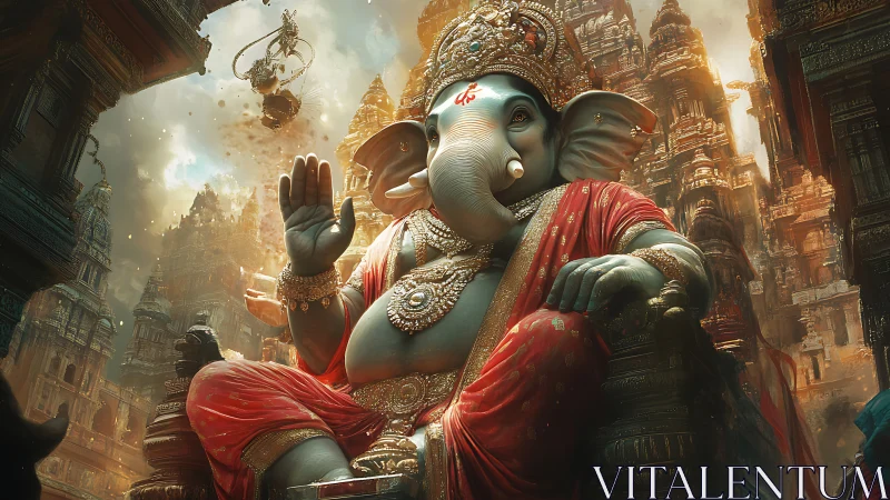 Majestic Ganesha deity rendered in ornate cinematic digital painting