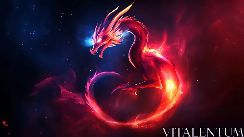 Fiery cosmic dragon coils through nebula in luminous silence