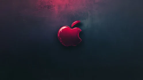 Red bitten apple emblem on dark textured gradient background.