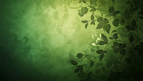 Curved green foliage silhouette on luminous textured field.