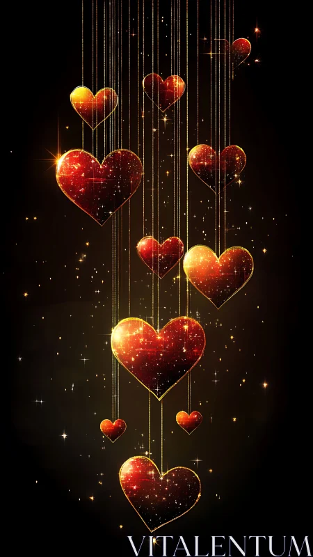 Suspended Illuminated Hearts Digital Composition.