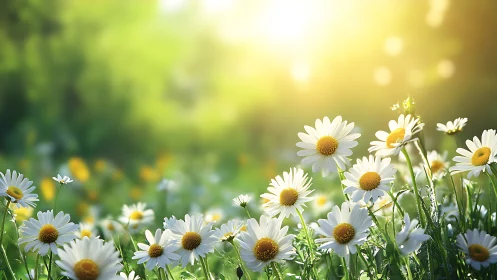 Sunlit Daisy Symphony in Golden Hour Meadow.