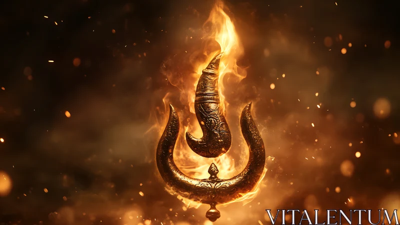 Fiery ornamental symbol burns amid swirling golden embers