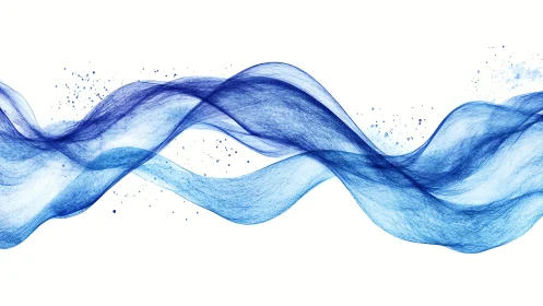 Blue translucent wave bands on white digital background.