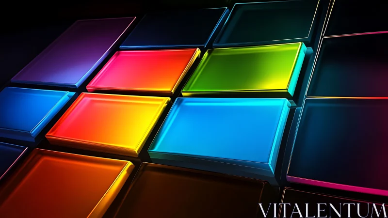 Luminous gradient tiles form vibrant geometric light grid.