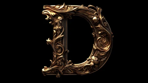 Ornate golden letter D with intricate floral baroque details.