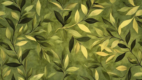 Leafy green botanical pattern with flowing branches illustration.