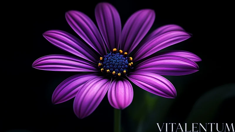 Purple Daisy with Blue Center and Golden Stamens.