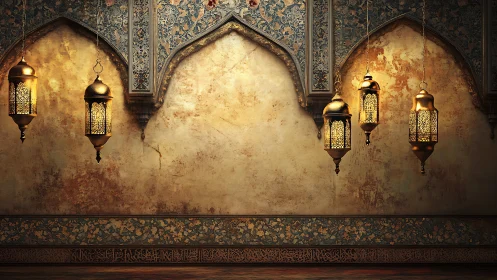 Golden lantern chorus beneath ornate arabesque arches.