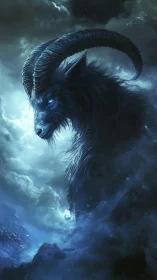 Stormborn astral goat watches frozen clouds remember thunder